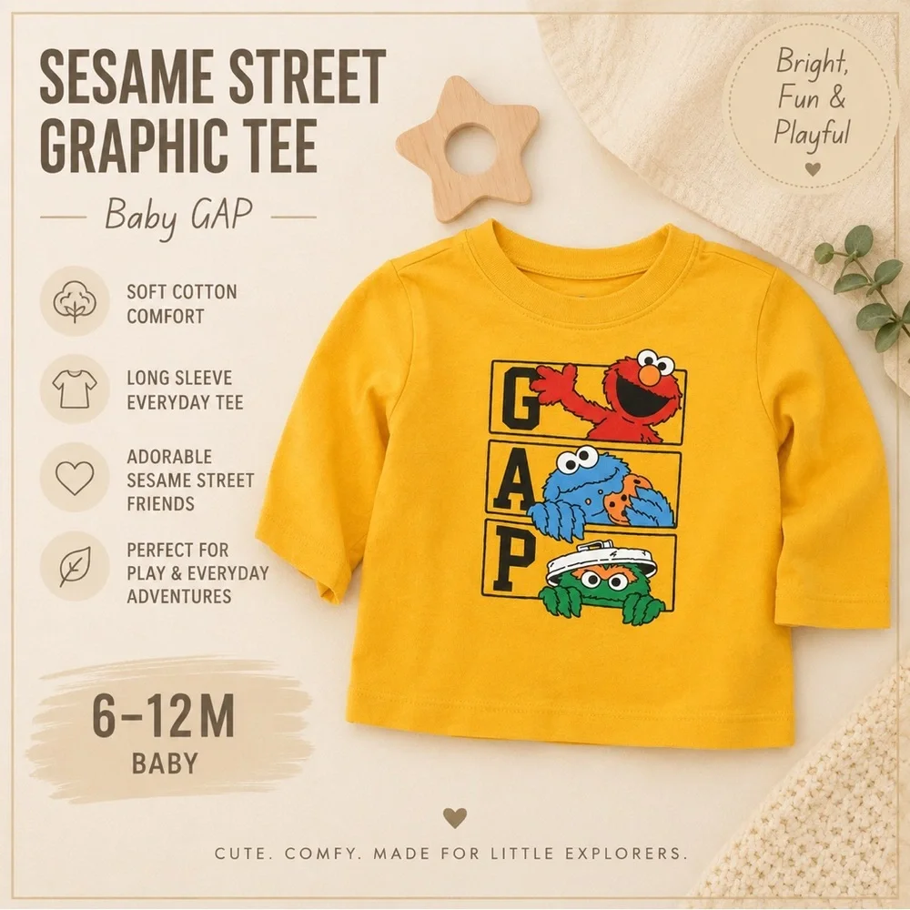 Baby GAP Sesame Street Elmo Cookie Monster Oscar Shirt 6–12M